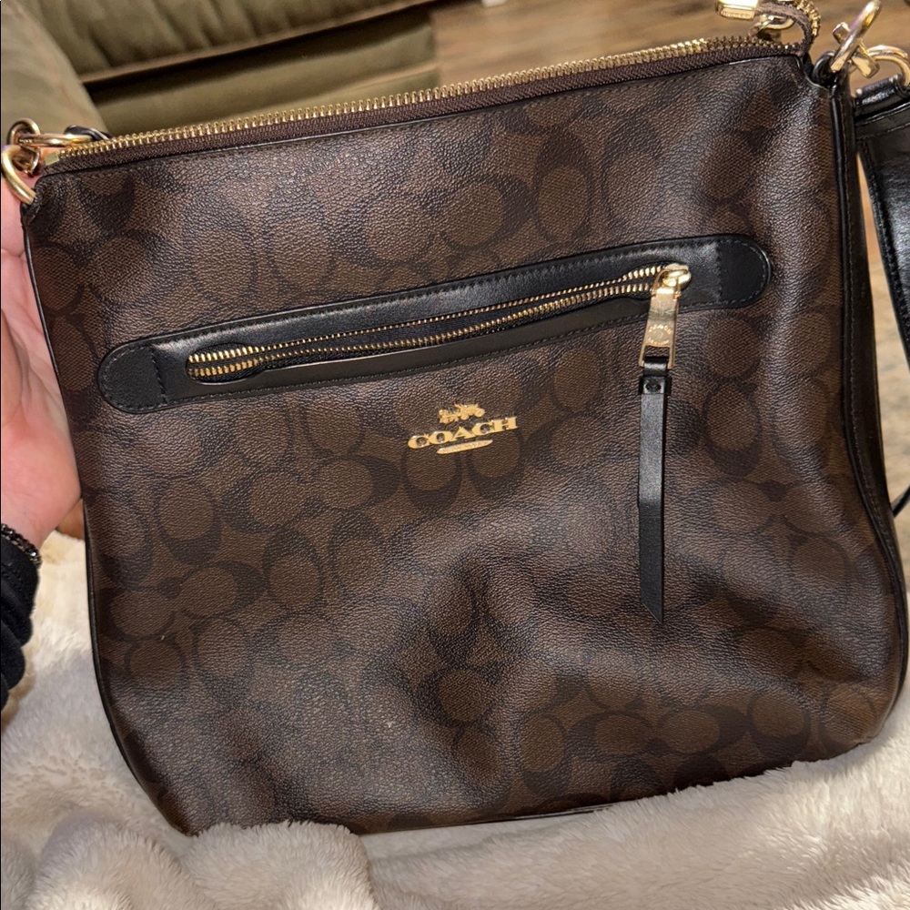 Coach Signature Brown and Black Crossbody Bag